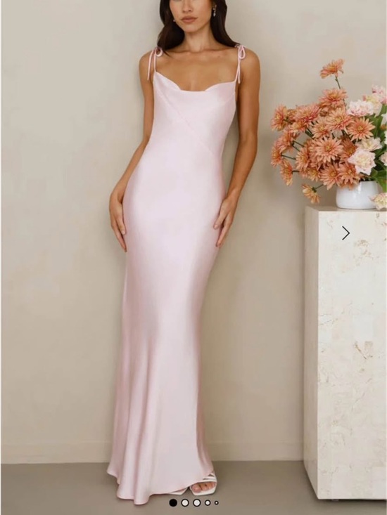 Hello Molly Dresses & Skirts - Hello Molly Pale Pink Satin Maxi Slip Dress with Tie Straps